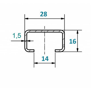 Versandmetall Profilé en C brossé petit, hauteur 16 mm largeur c = 28 mm longueur 1000 - 2500 mm en acier inoxydable de 1,5 mm K320