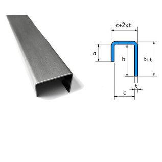 Versandmetall U-profiel van roestvrij staal, ongelijk afgewerkt, binnenmaat axcxb 10x40x30mm, oppervlakteafwerking K320