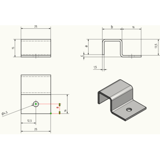 Versandmetall Klammer U1-U3,  Kleinteile  aus  1,5mm   Edelstahl,  1 Seite gebürstet Korn 320