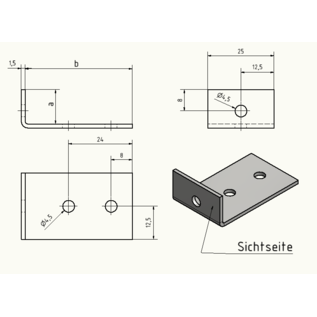 Versandmetall Hoek W4-W6, kleine onderdelen van 1,5 mm RVS, 1 zijde geborstelde korrel 320