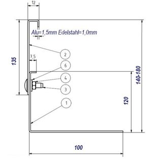 Versandmetall SPARSET Kiesfangleiste Edelstahl höhenverstellbar 1.4301 Höhe 140-180mm – 90° gekantet