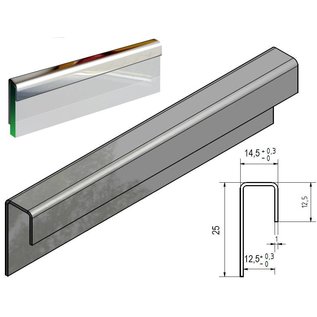 Versandmetall Glasrandprofiel 1,5 mm RVS voor 15 mm glas ongelijkzijdig - 2R (IIID) spiegeloptiek