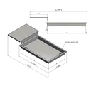 Versandmetall Receveur de douche en acier inoxydable, en 2 parties {R4A}, épaisseur du matériau 1,5 mm, découpe INSIDE K320, dimensions 884,5x543 mm (plus bord 30 mm), hauteur 80 mm, 2 trous d'évacuation