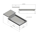 Versandmetall RVS douchebak, 2-delig {R4A}, materiaaldikte 1,5mm, INSIDE cut K320, afmetingen 884,5x543mm (plus 30mm rand), hoogte 80mm, 2 afvoergaten