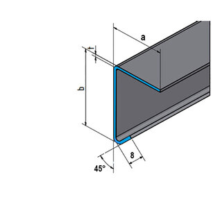 Versandmetall Angle inox 90° avec larmier intérieur 1,0 mm axb 100x50mm L jusqu'à 2500 mm coupe K320