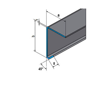 Versandmetall Angle inox 90° avec larmier intérieur 1,0 mm axb 150x50mm L jusqu'à 2500 mm coupe K320