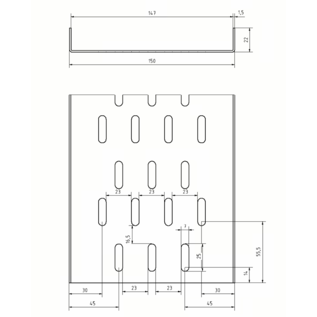 Versandmetall Partie inférieure de la gouttière Bangkirai en aluminium brut de 1,5 mm, pour caniveau de drainage largeur d'entrée 145 mm