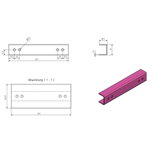 Versandmetall Renforcement gouttière Bangkirai en inox - pour grille à fente largeur d'entrée 145mm