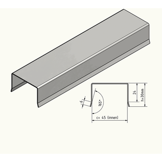 Versandmetall V4A 316L Edelstahl Zaun Abdeckprofil uProfil Innen 45 mm 1.4301 Gebürstet/Schliff Korn 320