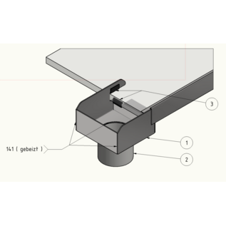 Versandmetall Regenrinne Glasdach 13mm und 18 mm,  Sonderablauf - Endstück mit Ablaufstutzen d=60,3 mm- aus Edelstahl 1.4301 außen Schliff K320