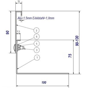 Versandmetall SPARSET Kiesfangleiste Aluminium höhenverstellbar Al99,5 Höhe 60-90mm – 90° gekantet