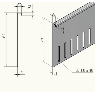 Versandmetall Sections supérieures pour bande d'arrêt de gravier, acier inoxydable, réglables en hauteur, 1.4301, L=2000mm – angle de 90°