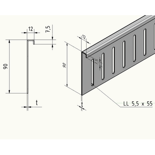Versandmetall Sections supérieures pour bande d'arrêt de gravier, acier inoxydable, réglables en hauteur, 1.4301, L=1000mm – angle de 90°