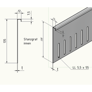 Versandmetall Oberteile für Kiesfangleiste Edelstahl höhenverstellbar 1.4301 L=1000mm – 90° gekantet