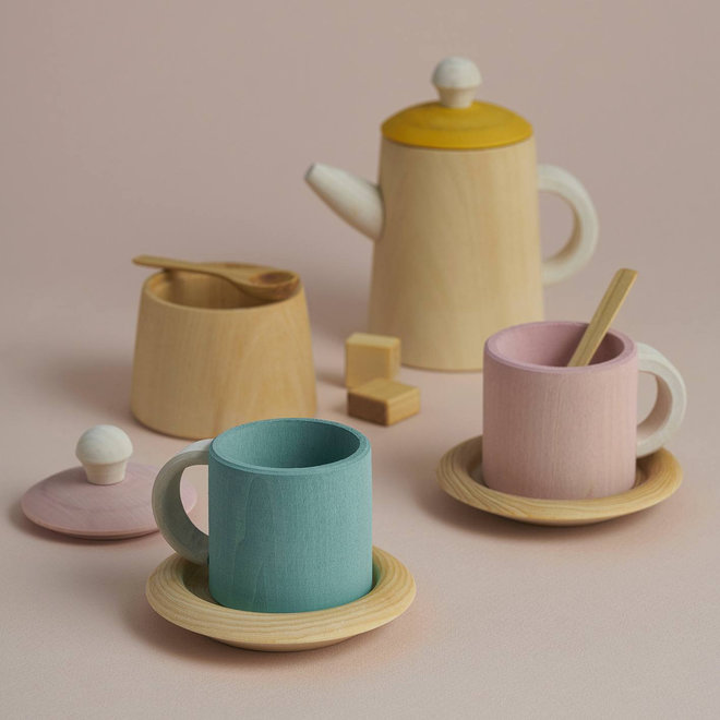 Tea set mustard and pink - handmade