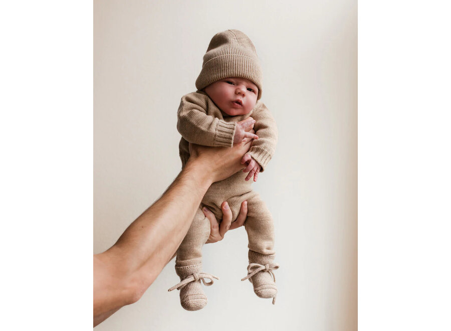 Hvid Fonzie beanie NEWBORN Cream