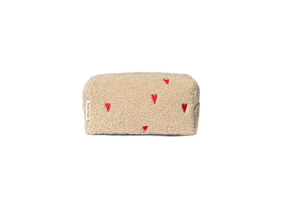 Studio Noos Teddy hearts pouch ecru