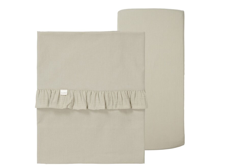 Koeka wieglaken en hoeslaken Faro Sage 80x100