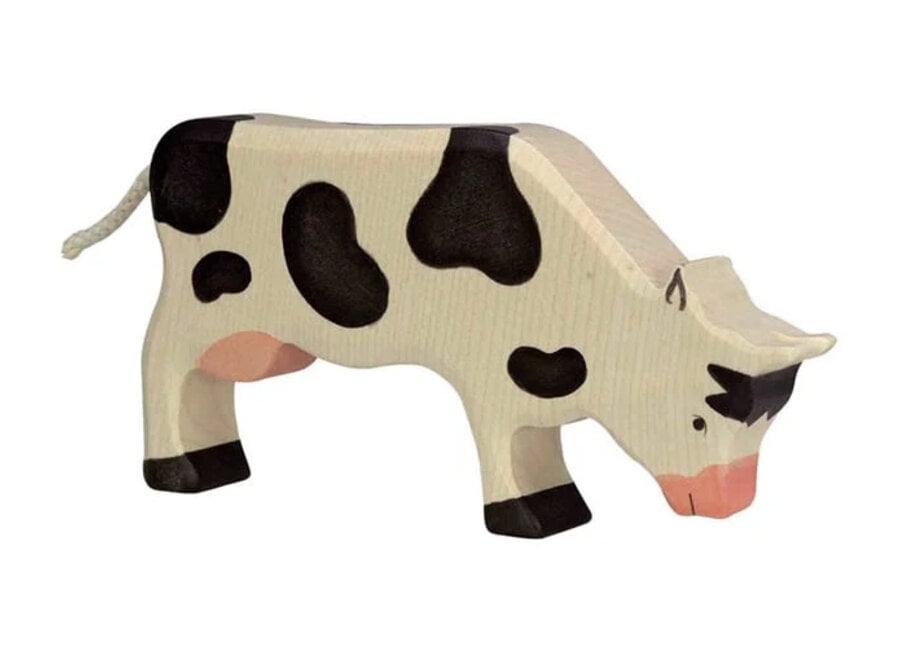 Holztiger Koe, grazend, zwart. 18,5 cm