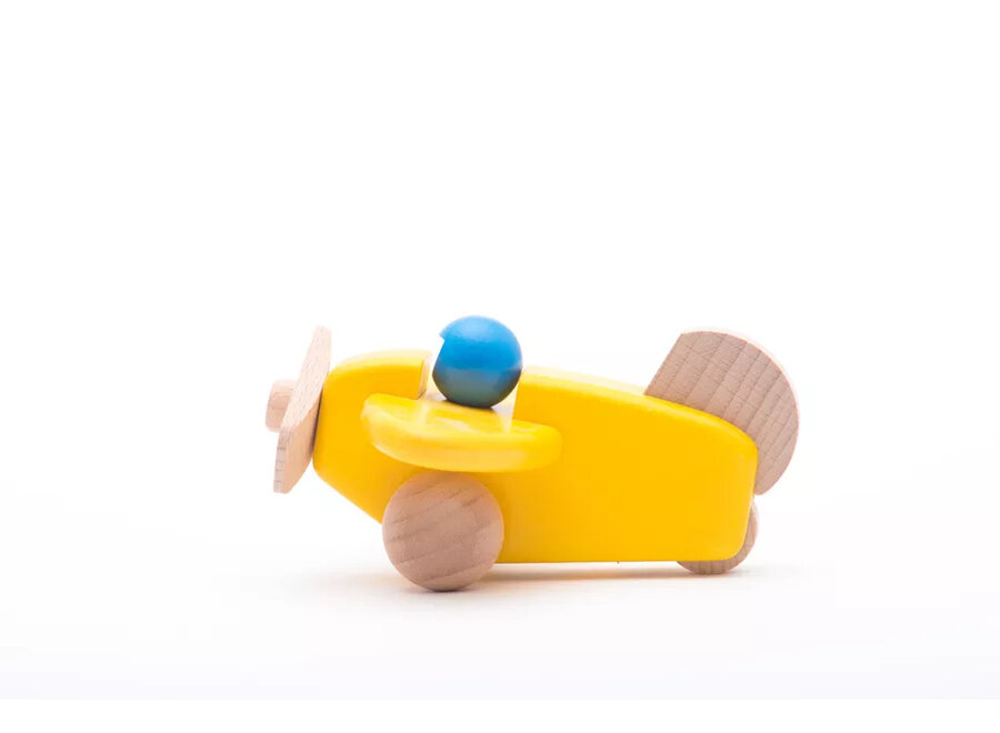 BAJO houten Vliegtuig met piloot geel