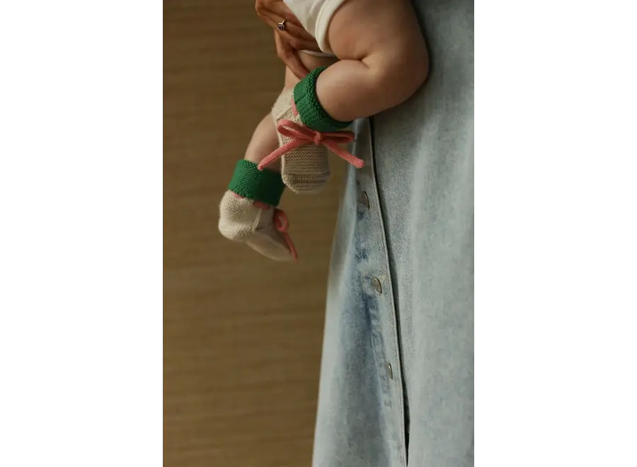 Hvid Slofjes-Merino wol Cream/Grass