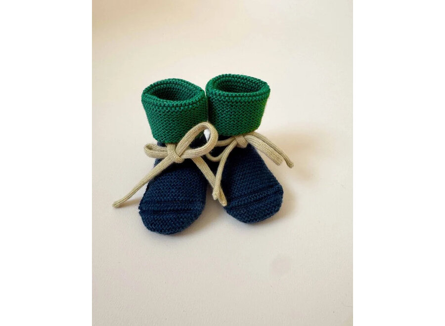 Hvid Slofjes-Merino wol Blue/Grass