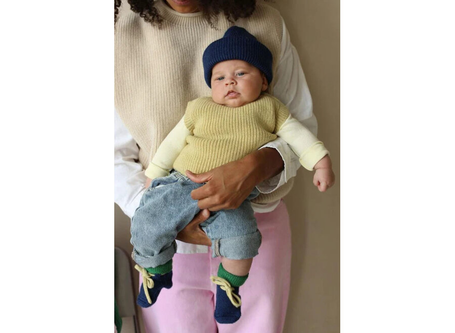 Hvid Slofjes-Merino wol Blue/Grass