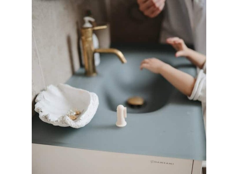 Mushie vingertandenborstel stone/tradewinds