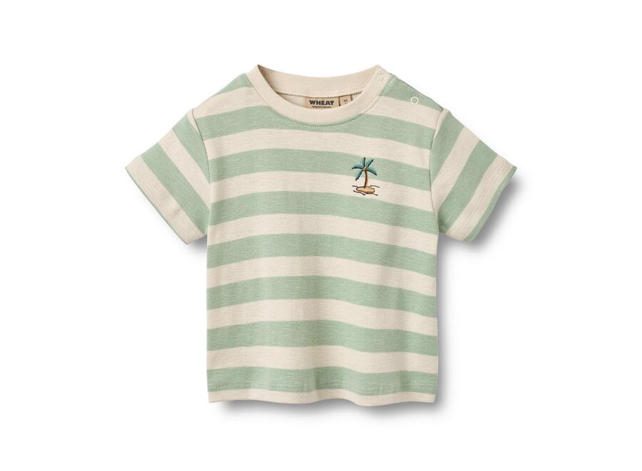Wheat T-Shirt S/S Liam Mint Stripe