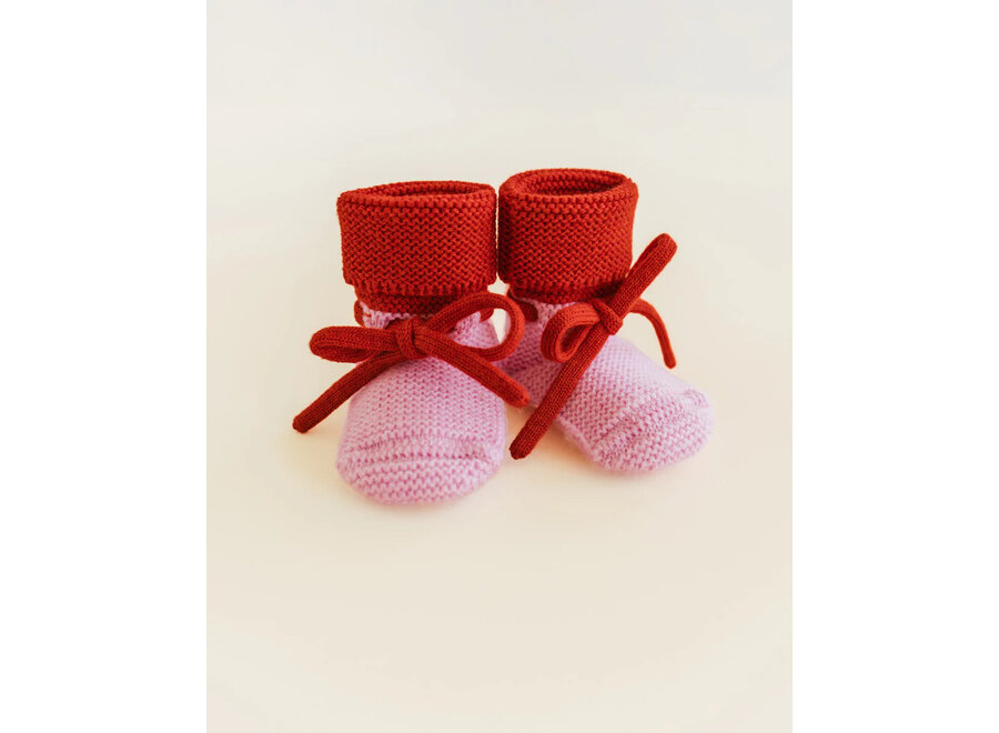 Hvid Slofjes-Merino wol Candy/Red