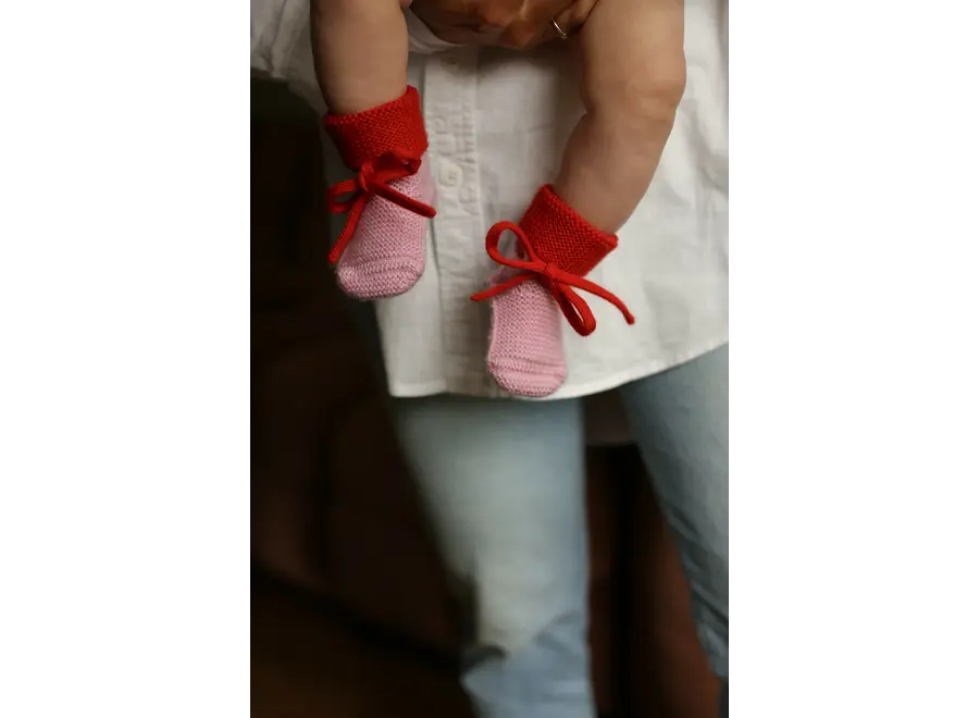 Hvid Slofjes-Merino wol Candy/Red