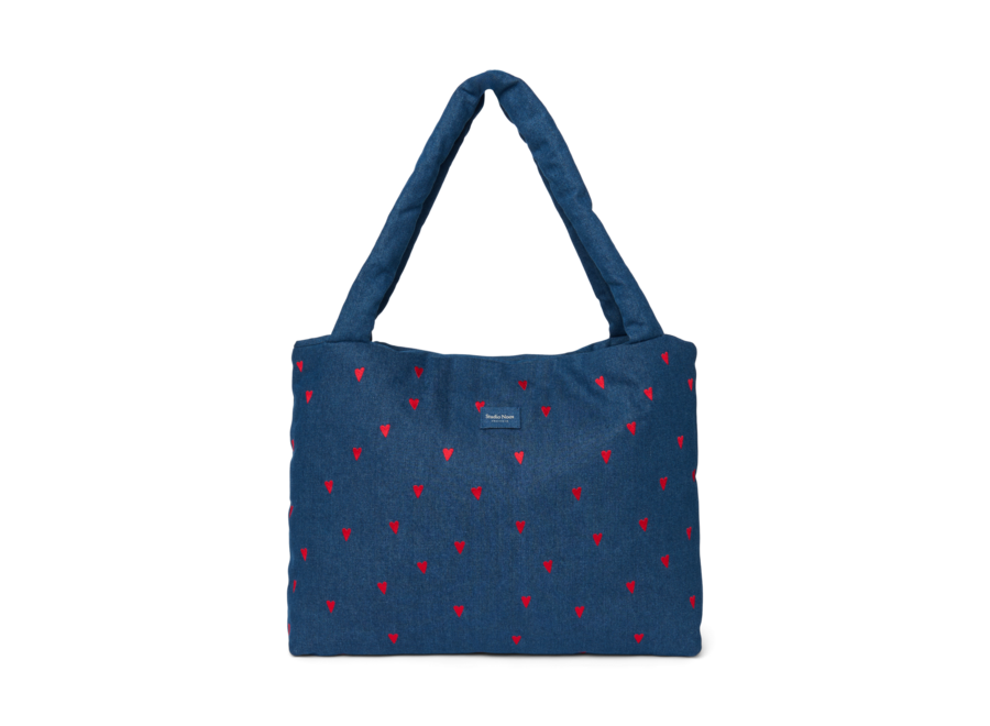 Studio Noos Denim Mom Bag D.Blue Red Hearts