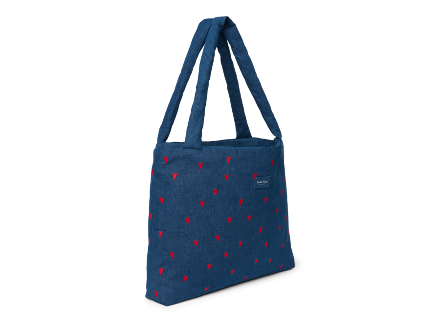 Studio Noos Denim Mom Bag D.Blue Red Hearts