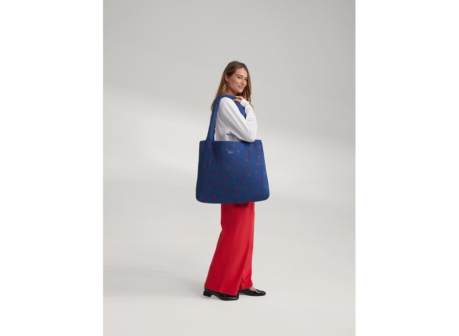 Studio Noos Denim Mom Bag D.Blue Red Hearts