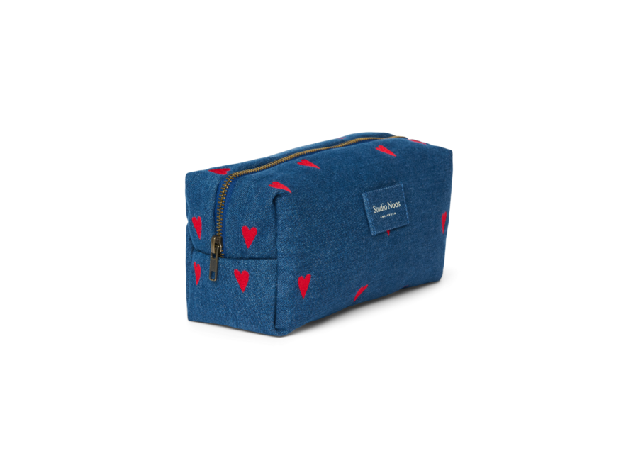Studio Noos Denim Pouch D.Blue Red Hearts