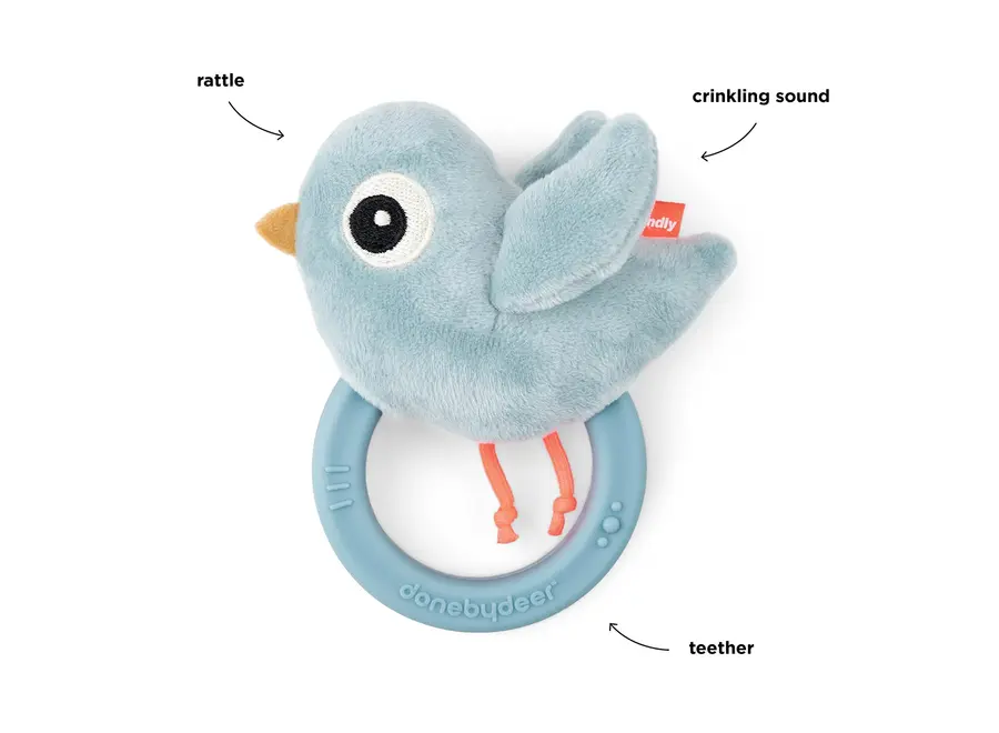 Sensory rattle w/teether Birdee Blue