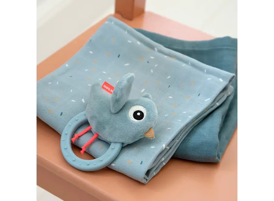 Sensory rattle w/teether Birdee Blue