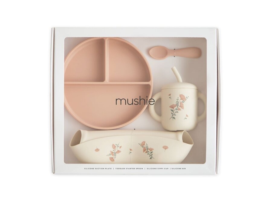 Mushie Giftbox - Feeding Toddler Set Pink Flower