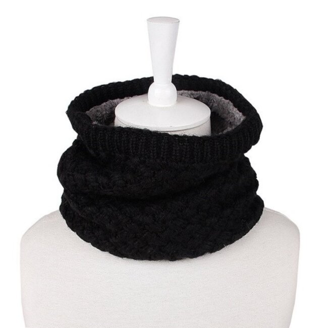 Gebreide Colsjaal Zwart  | Teddy Voering