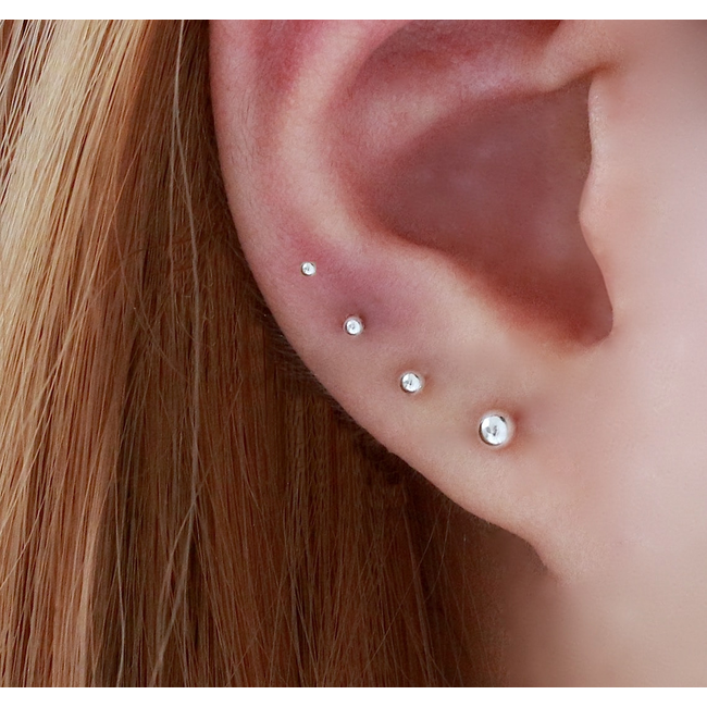 Zilveren Stud Balls/Knopjes | Sterling 925 Silver | Set van 4 paar