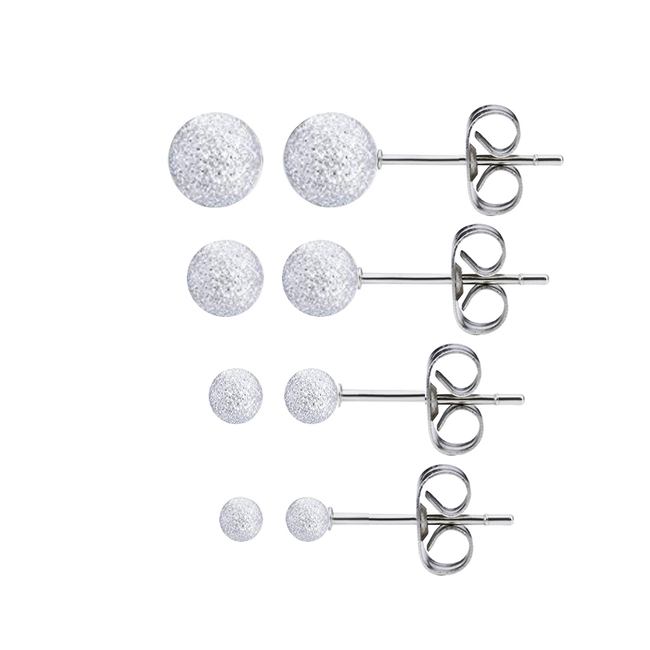 Zilveren Matte Stud Balls/Knopjes | Sterling 925 Silver | Set van 4 paar
