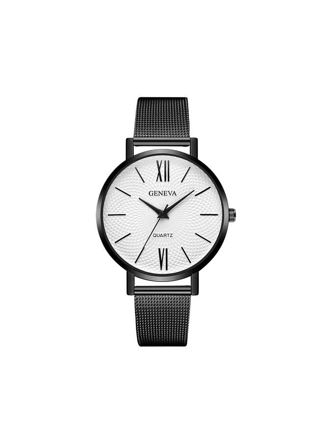 Geneva Roman Mesh Horloge - Zwart