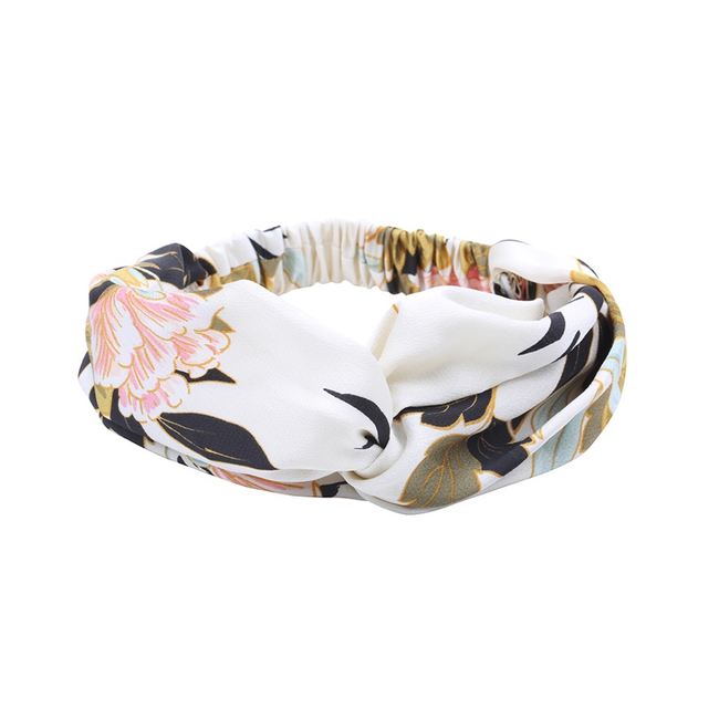 Fashion Favorite Haarband Oriental White Flowers | Satijn - Bloemen | Elastische Bandana