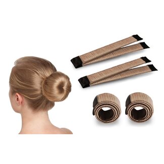 Fashion Favorite Magic Bun Maker | Set - 2 stuks + Haarelastiek | Lichtbruin