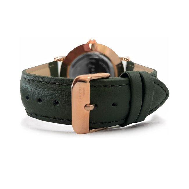 Vitoria Olive Green 2.0 Horloge | Rosekleurig & Groen | Lederen band