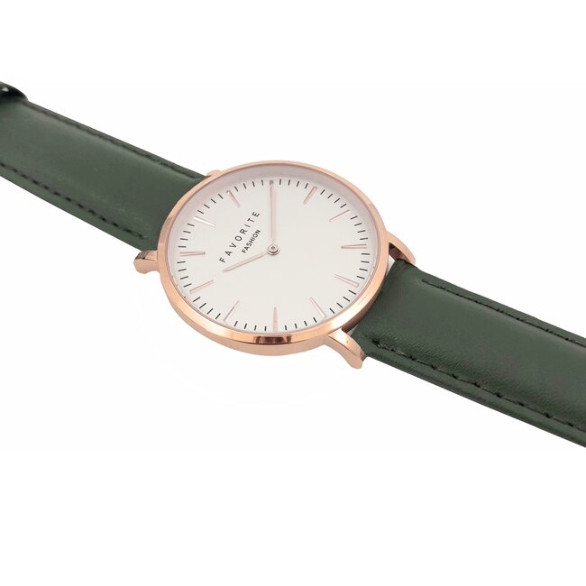 Vitoria Olive Green 2.0 Horloge | Rosekleurig & Groen | Lederen band