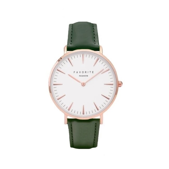 Favorite Fashion Vitoria Olive Green 2.0 Horloge | Rosekleurig & Groen | Lederen band