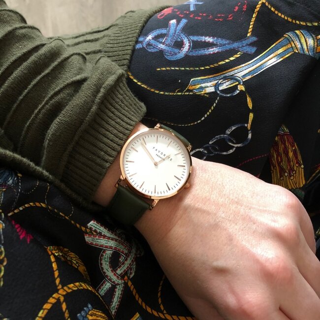 Vitoria Olive Green 2.0 Horloge | Rosekleurig & Groen | Lederen band
