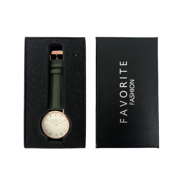 Vitoria Olive Green 2.0 Horloge | Rosekleurig & Groen | Lederen band