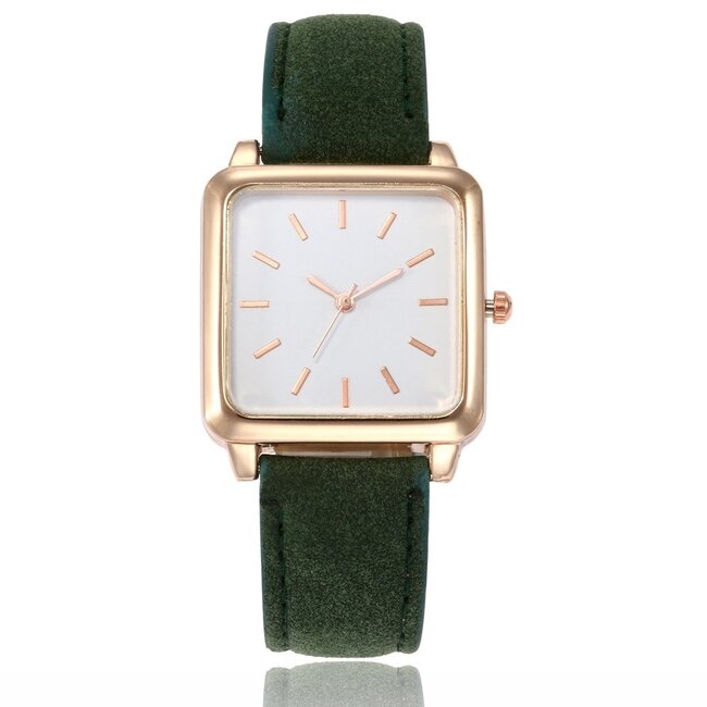 Fashion Favorite Vesper Square Horloge | Groen / Wit | Vierkant | Kunstleer | Ø 30 mm